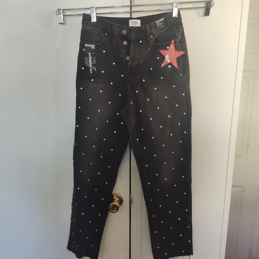 Woman's Polka Dot Ankle Jeans in Black